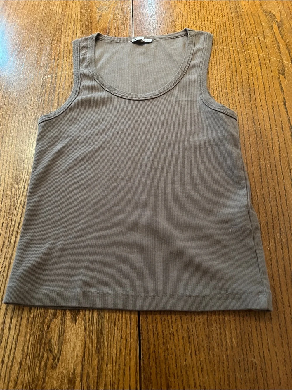 Zara Women’s Taupe Scoop Neck Ribbed Tank Top size L